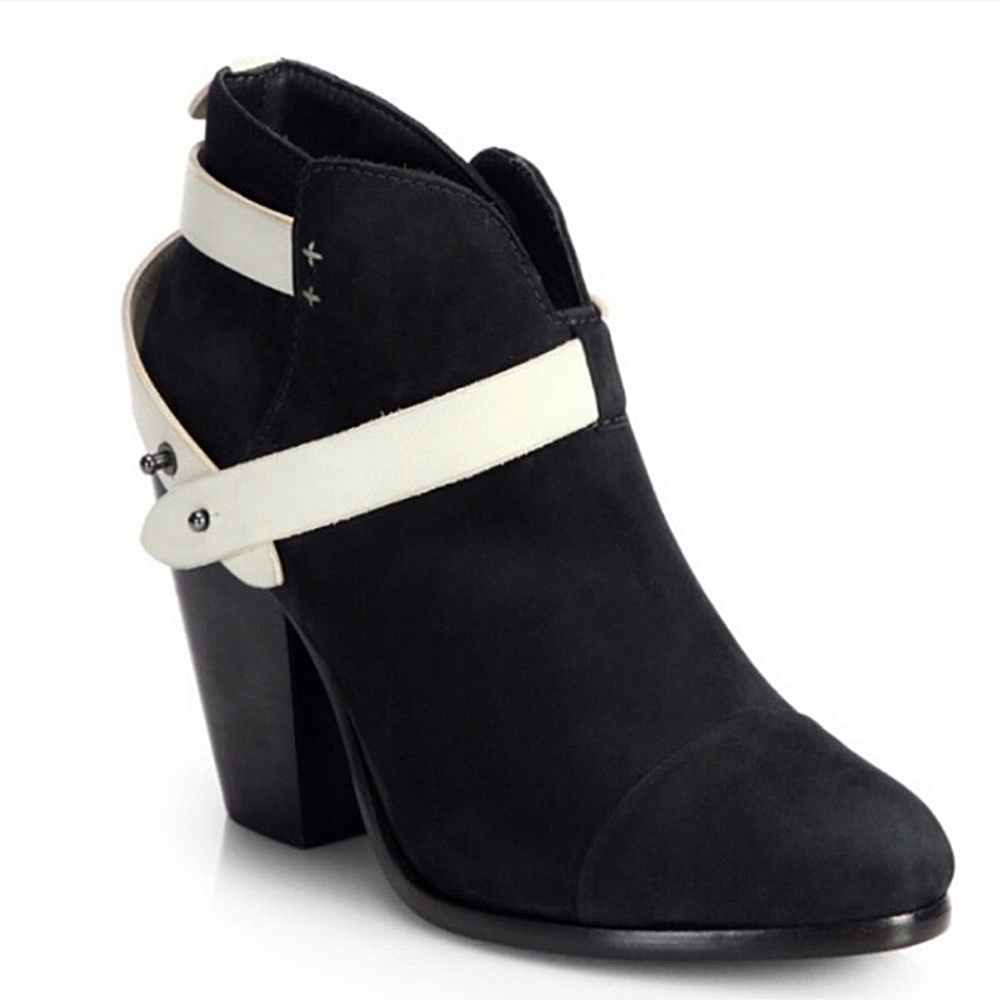 Rag & Bone Harrow Suede Booties 6 Black White $495 Ankle Boots